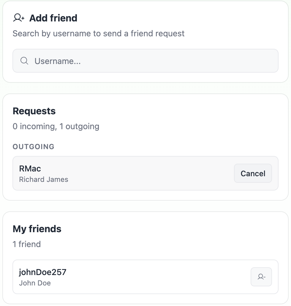 Session history and scores with friends